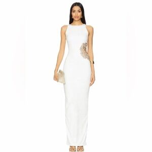 NWOT BRONX AND BANCO Camila White Rhinestone Cutout Maxi Dres,  Evening Gown
